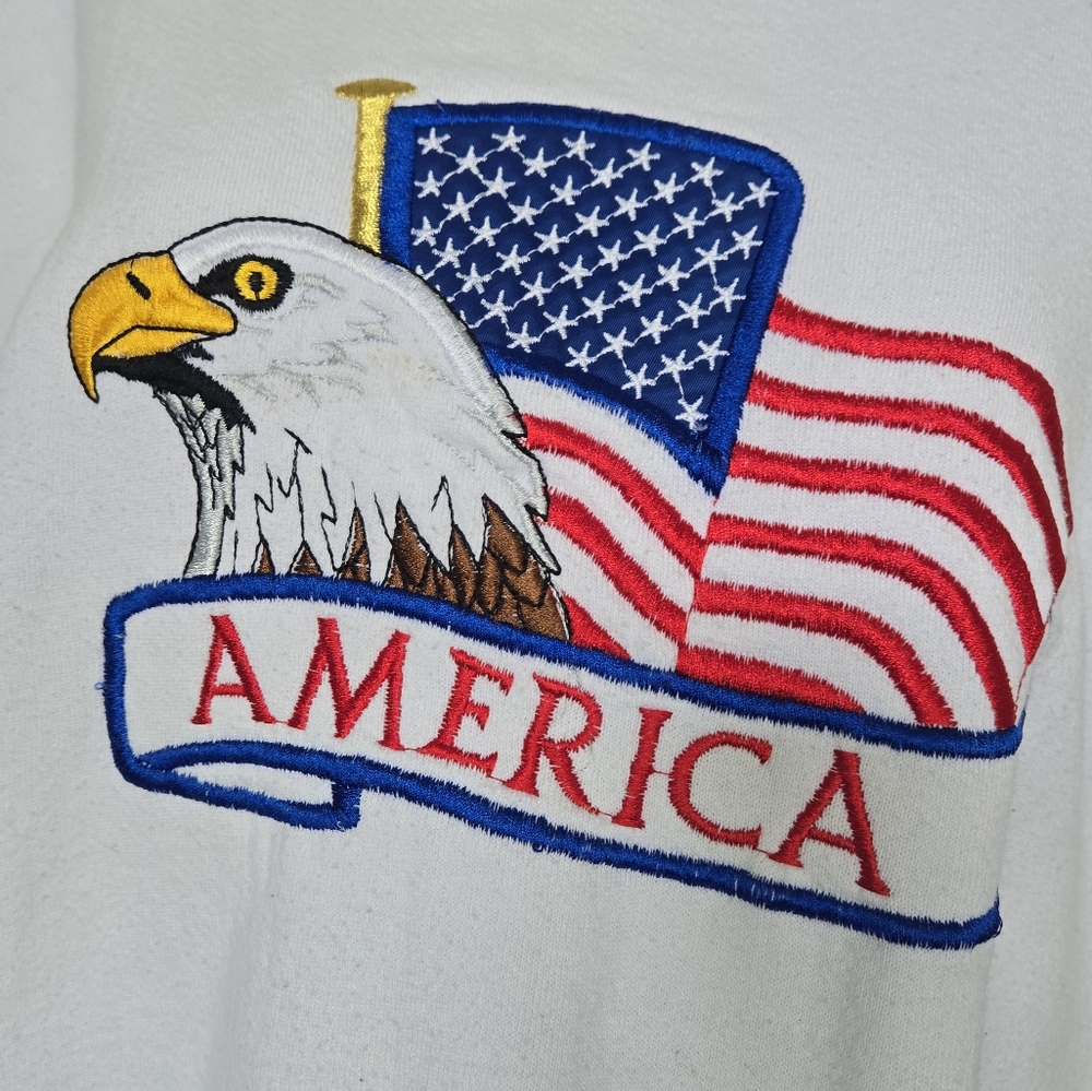 BWear 90s USA Embroidered Eagle America Patriot White Sweatshirt Size 2XL - Picture 6 of 16
